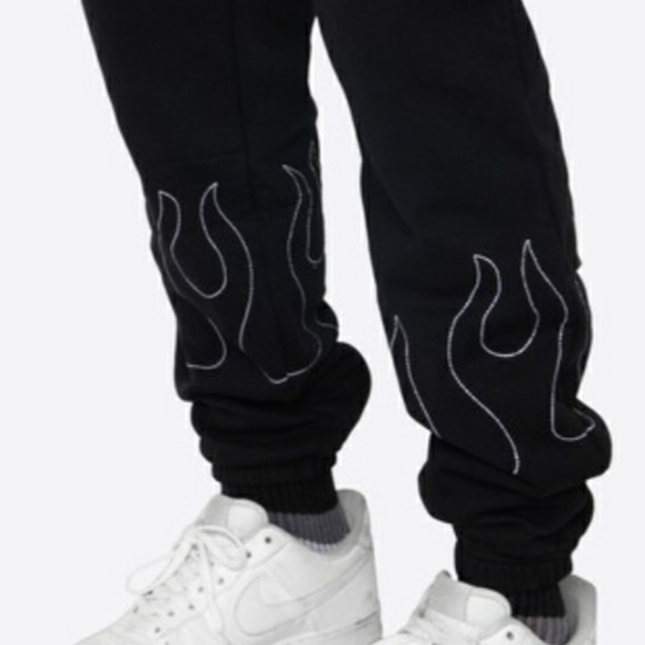 Black Hand Stitched Flame Pants - Picture 2 of 3